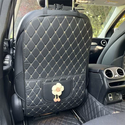 Car Anti-Kick Pad, Seat Back Chair back anti-kick pad - light-yellow-sunflower-black-long-anti-kick-mat-single