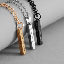 跨境新品长条不锈钢I LOVE YOU许愿柱吊坠项链情侣饰品配饰批发