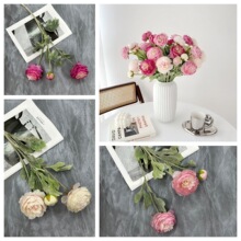 仿真三头植千姿植绒露莲人造花成品婚庆地排花高级感客厅插花摆件