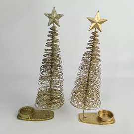 新款中东烛台摆件阿拉伯家居装饰欧式金色金属松树圣诞树细蜡烛台