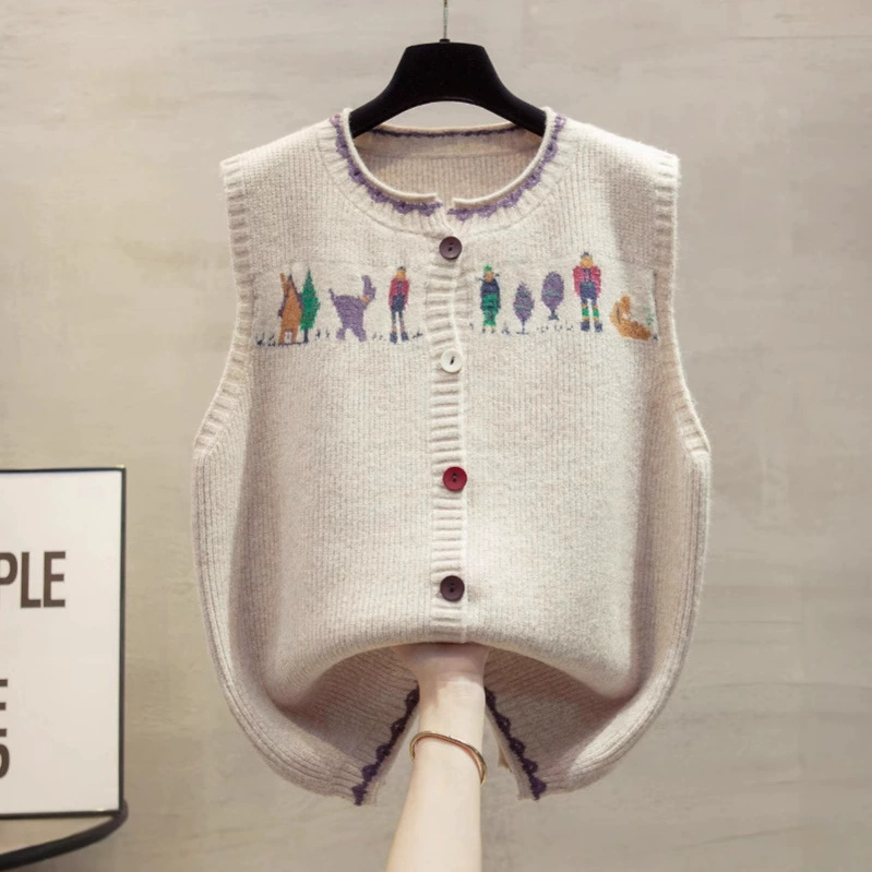 Вязаный кардиган с круглым вырезом для женщин, весенне-осенний новый свободный внешний жилет, свитер, жилет без рукавов, модный топ