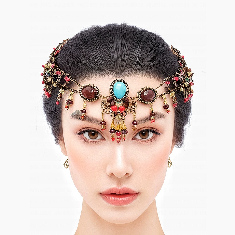 Западный тибетский восточный дворец, маленький кленовый головной убор, экзотические аксессуары Юньнань, древний стиль, династия Хань, украшение на лоб, подвеска для бровей, аксессуары для волос для женщин