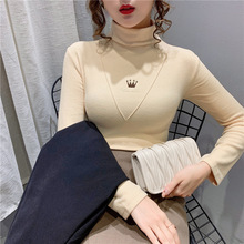 外贸跨境一件代发女装2024秋冬新款双面德绒修身打底衫上衣女内搭