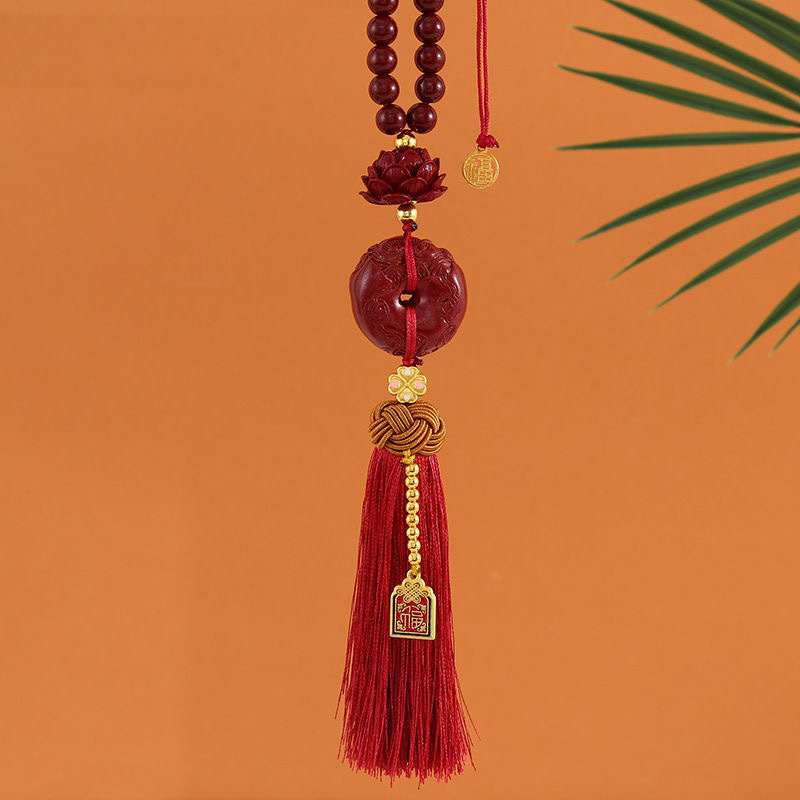 New Beaded Cinnabar Safety Car Pendant Safety Buckle Car Hanging Ornament Rearview Mirror Lotus Pendant Tassel Decoration