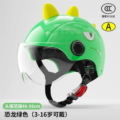 Motosiklet dəbilqələri – autumn and winter - high-definition-short-lens-genuine-3c-certified-damage-coverage-huiqi-3d-integrated-cute-dinosaur-helmet-green-big-discount