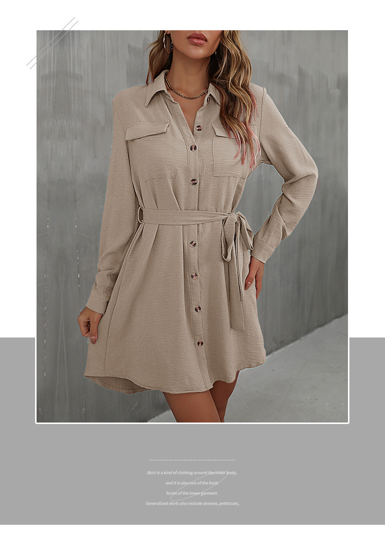 Rochie cămașă dama cu cordon în talie și guler pentru toamnă_voghion.com