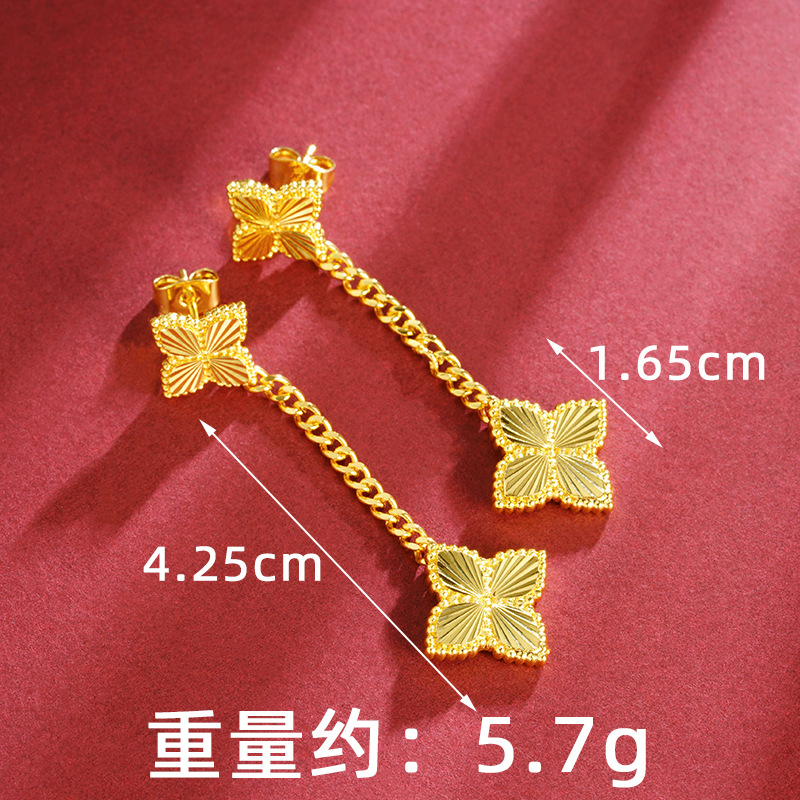 Anillo de collar de flores de cuatro hojas de oro vietnamita para mujeres de verano de alto nivel de lujo ligero conjunto de joyas de lujo auriculares al por mayor