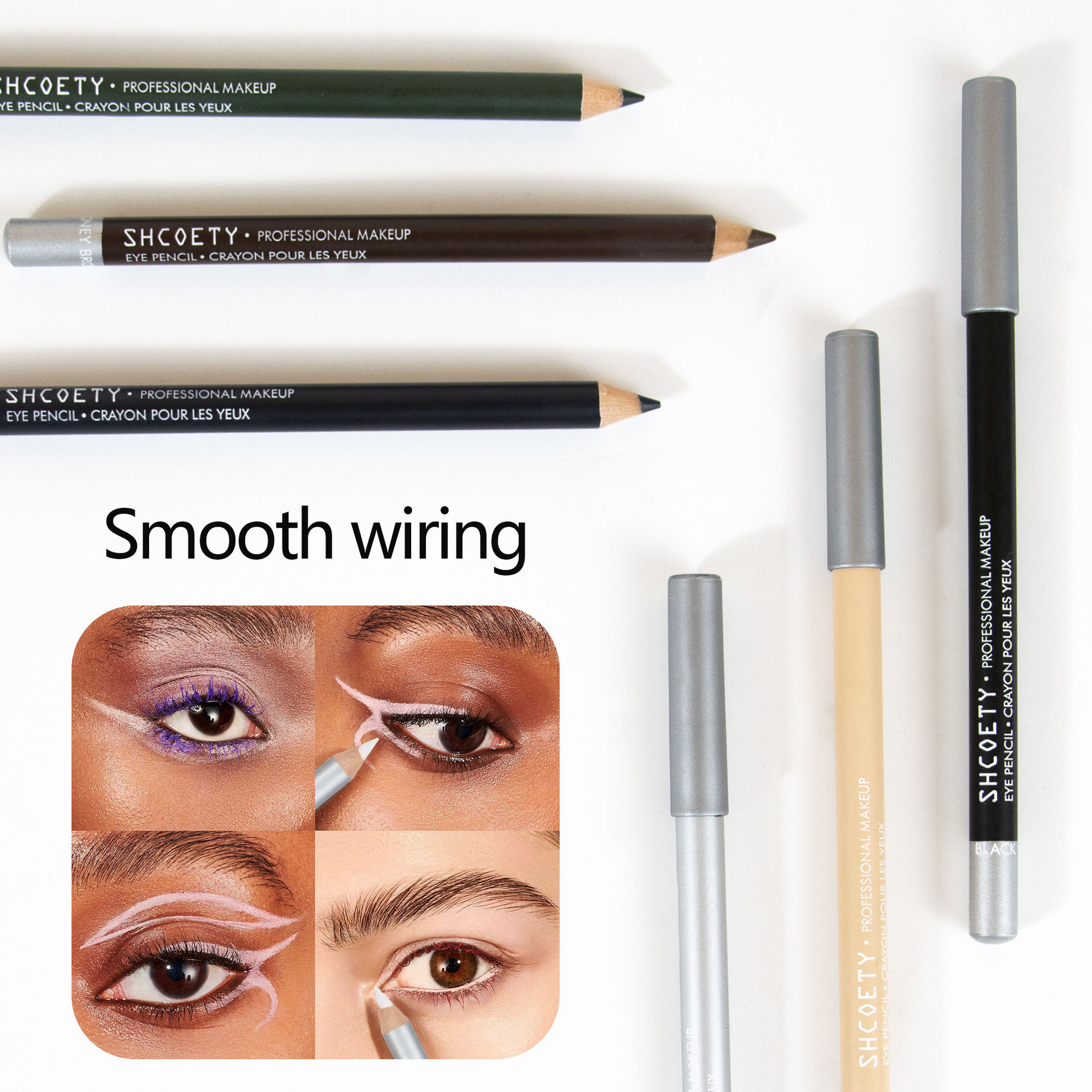 SHCOETY waterproof and non-smudge wooden eyeliner pen, long-lasting makeup without smudge, eyebrow pencil and eye pencil, dual-purpose makeup pen, European and American undefined