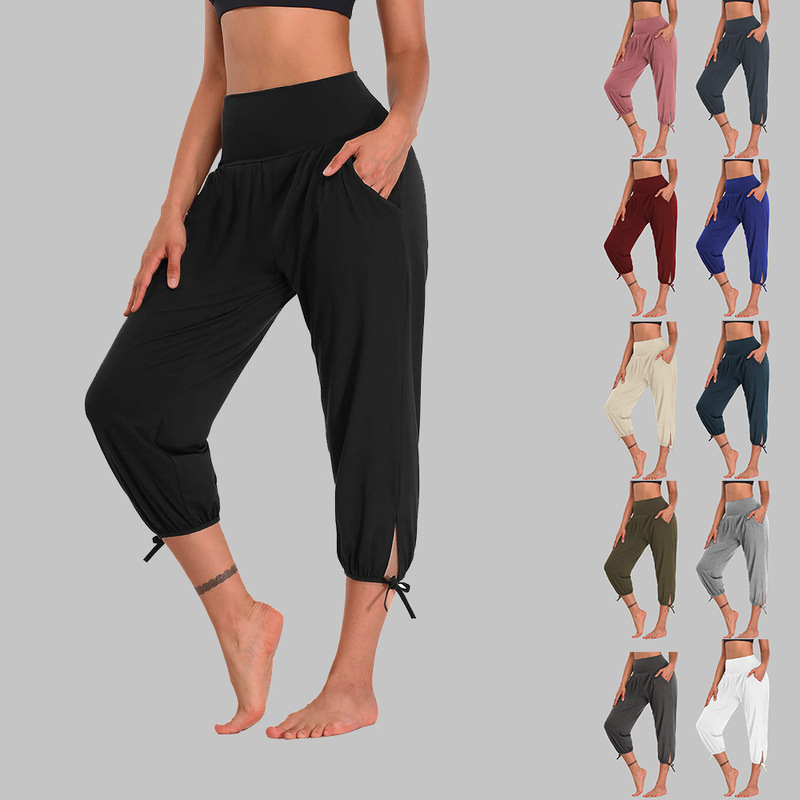 Cross-Border Amazon Ebay Popular Yoga Pants with Pockets, Comfortable Casual High-Waisted Cropped Jogger Pants