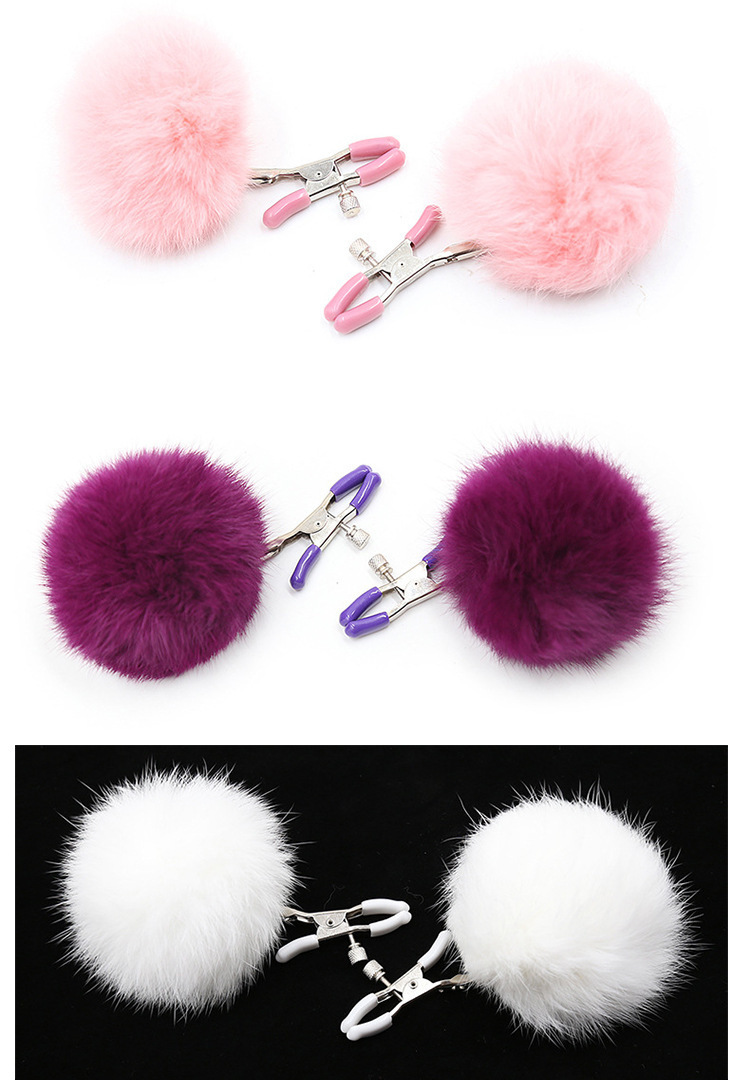 Plush Nipple Clamps in Red with Metal Body for Adult Couples — detail image 18