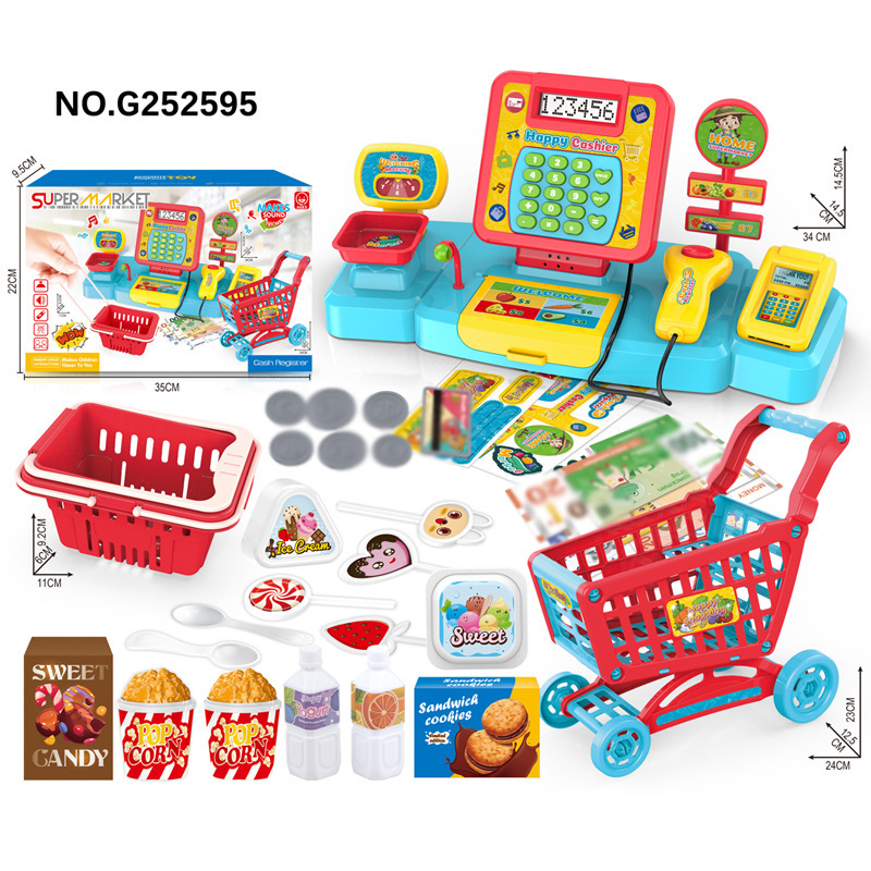Comercio exterior infantil simulación de cálculo caja registradora de supermercado set de hamburguesas pastel de fruta caja registradora de compras juguetes de supermercado