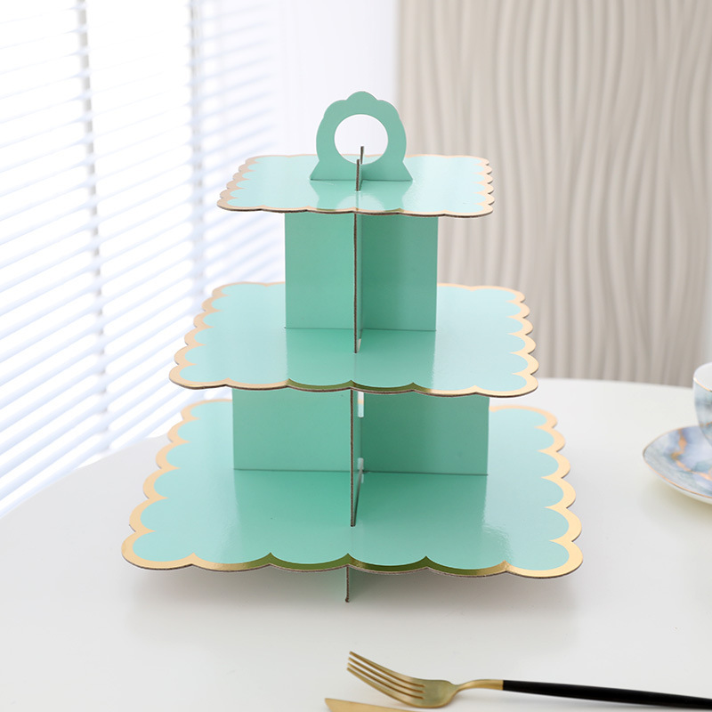 使い捨て多層紙ケーキスタンド誕生日パーティー用品三層ホットスタンピングデザートテーブルケーキオーナメント装飾|undefined
