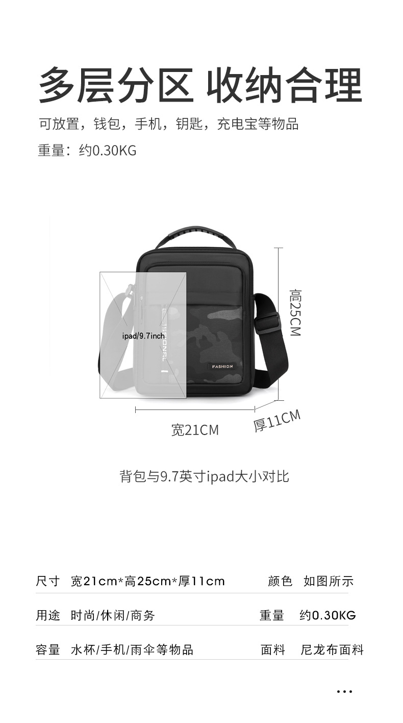 Men's trendy and simple single-shoulder bag, nylon waterproof casual crossbody bag, cash register outdoor travel bag factory direct sales Application Scenario