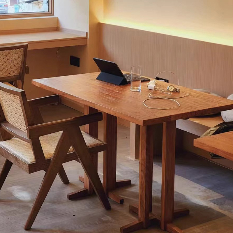 实木方形餐桌小户型客厅阳台休闲圆桌奶茶店咖啡厅洽谈桌子复古