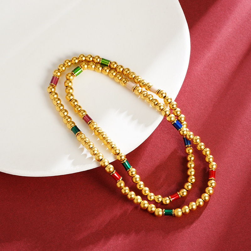 Mujeres de verano no se desvanecen durante mucho tiempo, collar de pulsera de esferas de oro vietnamita, alta sensación de lujo ligero, accesorios de joyería Yiwu