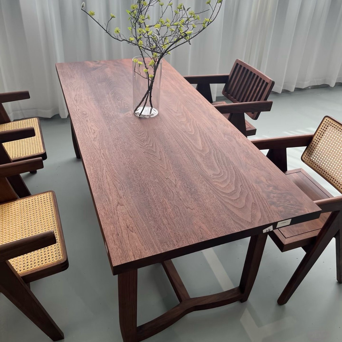 North American Walnut Color Solid Wood Large Table Tea Table South American Rainwood Log Dining Table Living Room Retro French Whole Table