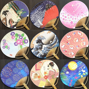 Fans and wind Mount Fuji Japanese round fan Japanese waves Japanese material decoration cherry blossoms Japanese photography props Ukiyo-e