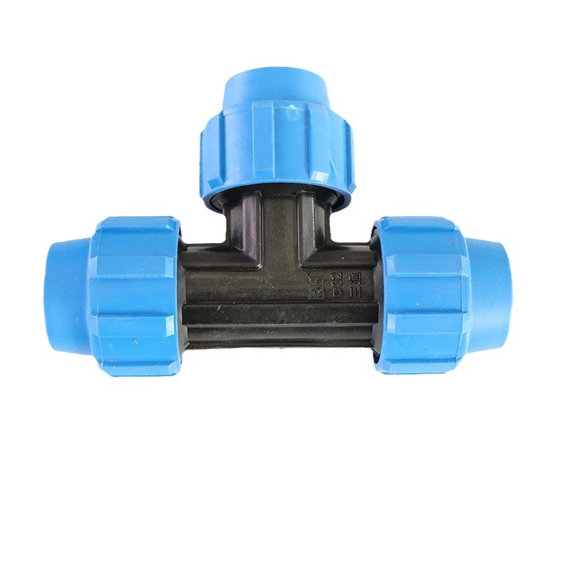 32pe tubería conexión rápida instalación directa conveniente tubería dura conexión exterior PE alambre exterior tee tapa azul accesorios de tubería de codo de Unión suelta