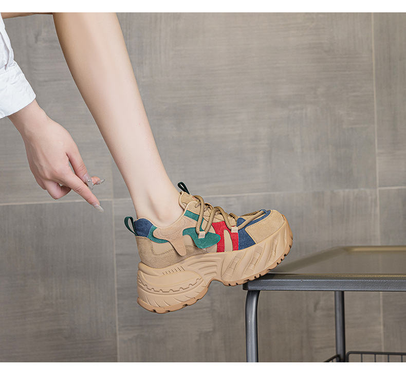 Giày sneaker nữ đế dày phong cách retro mùa thu 2025, tăng chiều cao — M2955 màu đen, M2955 Kaki chi tiết 18