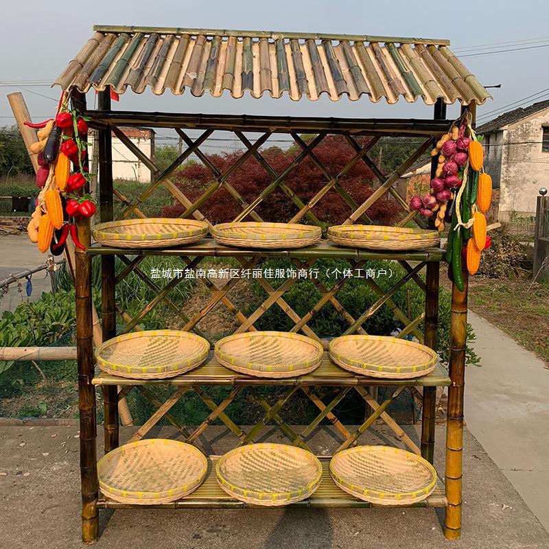 竹货架竹制品农家乐土特产货架竹架饰品展示架带屋顶复古架子饭店