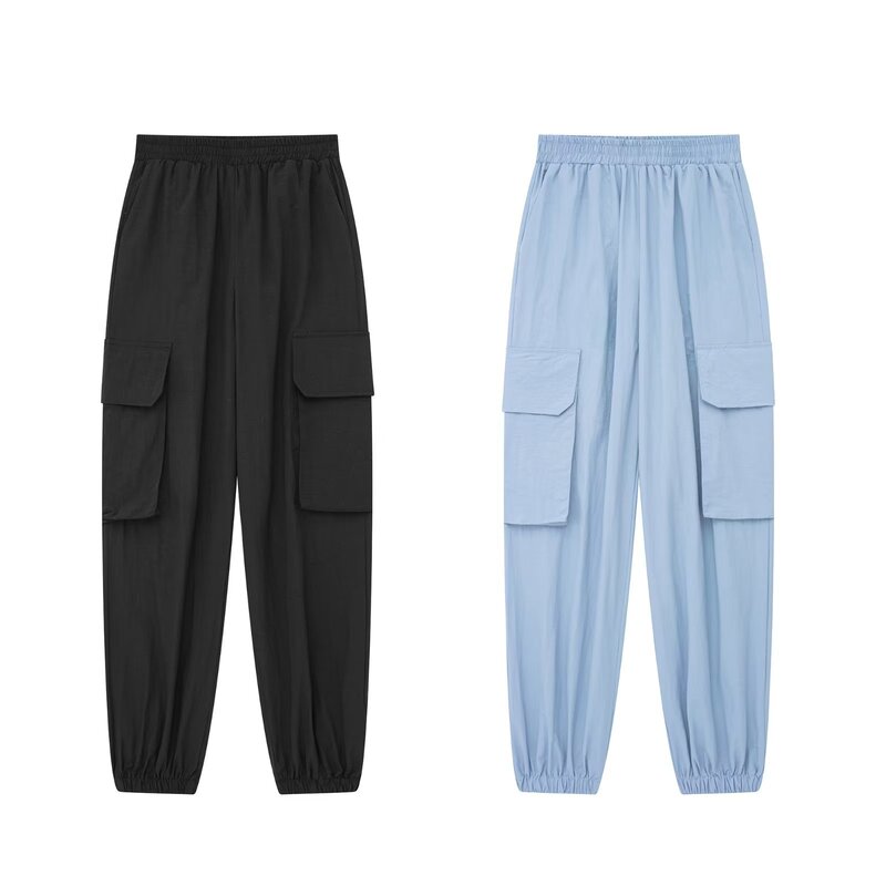 2023 spring new European and American cross-border women's clothing urban leisure with pocket overalls jogging pants w039 7254