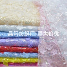 现货亮片立体花朵布料蝴蝶刺绣蕾丝婚纱网纱背景装饰童装时装面料