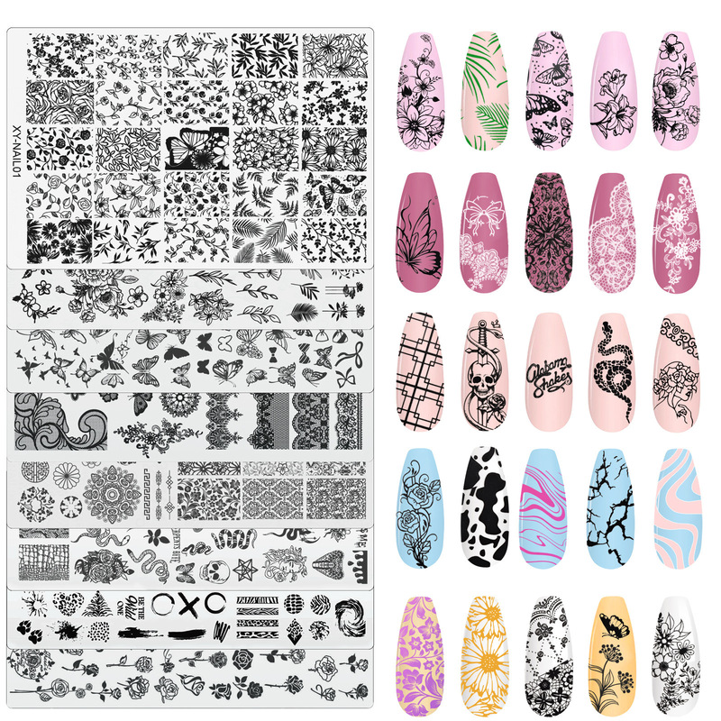 Cross-border new nail shop nail steel plate nail transfer template geometric diamond printing template wholesale