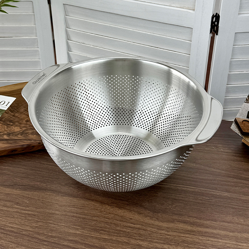 Chockmen Zhuo Deming 18/10 Tanque multiusos binaural de acero inoxidable Cesta de drenaje Tanque de arroz de orificio denso Lavabo de verduras