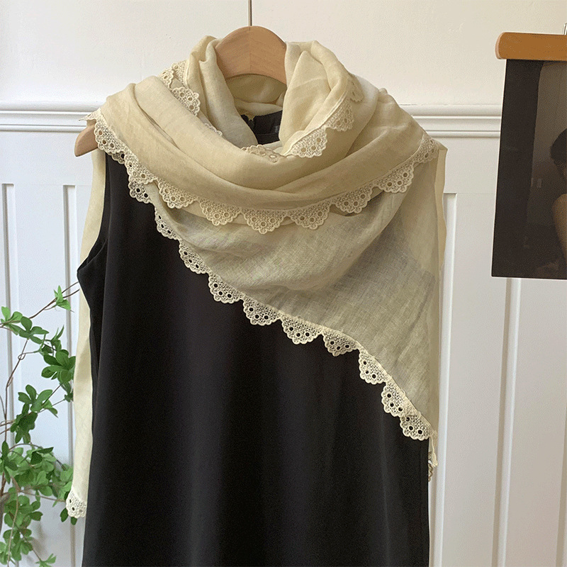 Bufandas coreanas de color sólido primavera y otoño y verano bufandas de seda de encaje de moda bufandas de cuello bufandas de cuello bufandas de doble uso