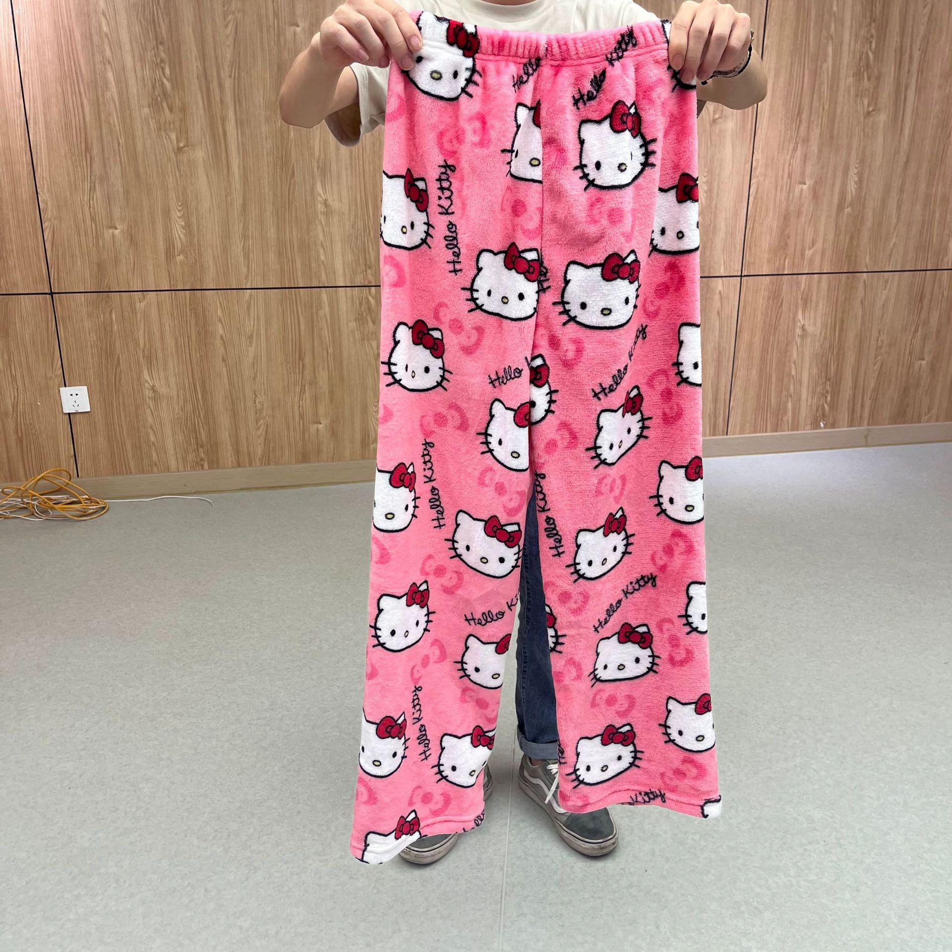 Hello kitty, фланелевая мультяшная демисезонные брюки с подкладкой для тепла
