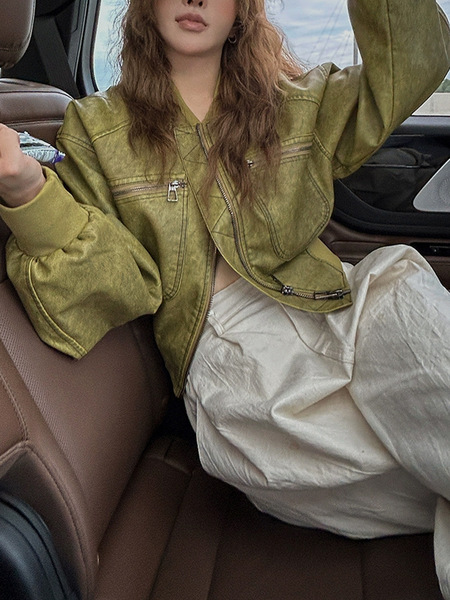Retro autumn design short polyurethane jacket