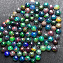 天然黑欧泊圆形戒面裸石满火彩天然澳宝欧泊戒面镶嵌圆形厂家批发