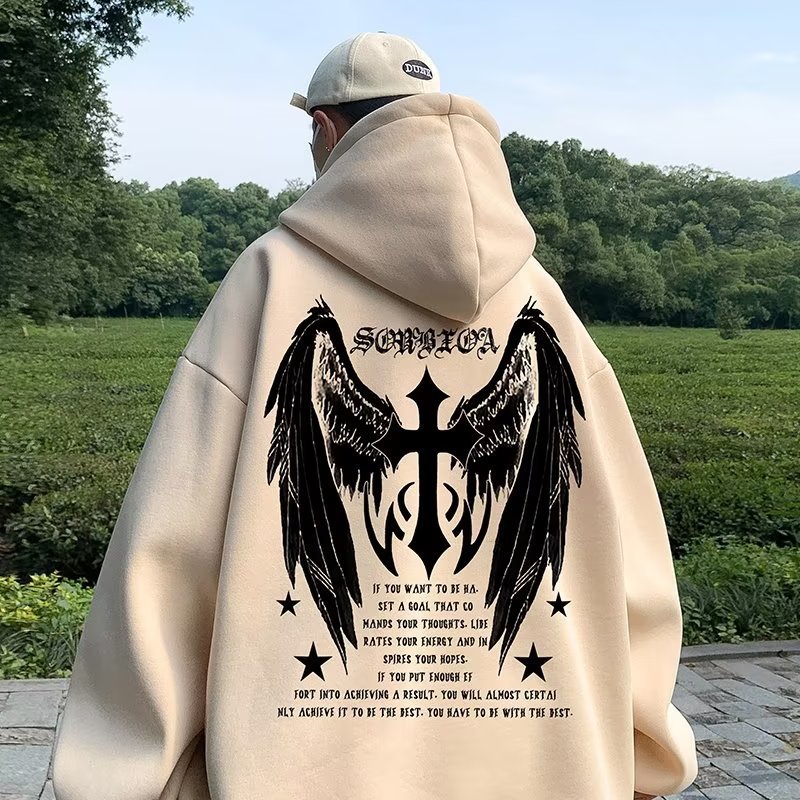 Hooded Sweater Men's Autumn and Winter Cross Wings American Style High Street Fashionable Loose Casual Style Casual Hoodie Jacket Hooded Sweater Men's Autumn and Winter Cross Wings American Style High Street Fashionable Loose Casual Style Casual Hoodie Jacket