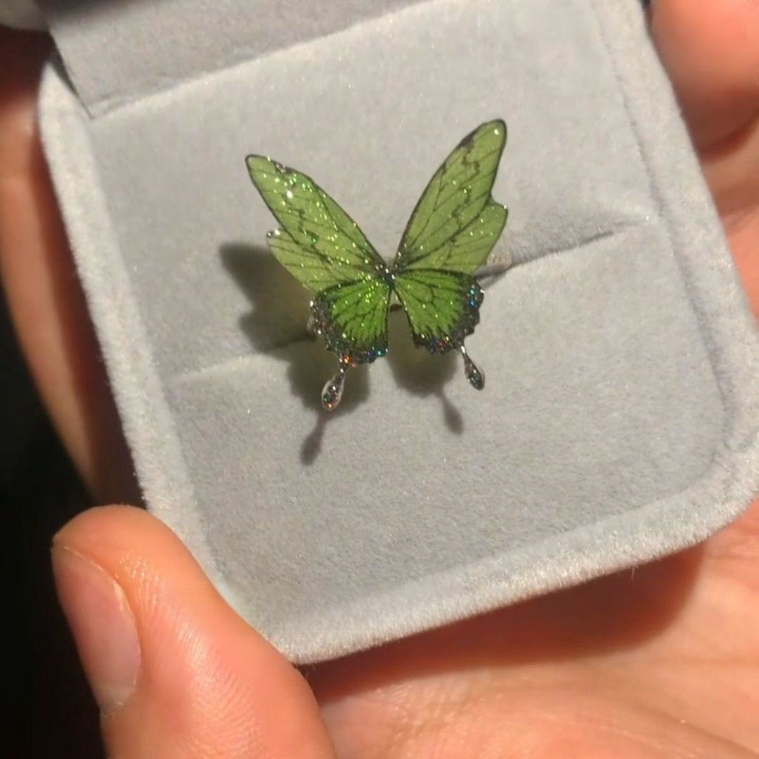薄荷曼波风立体蝴蝶戒指女2024新款小众设计指环轻奢高级感食指戒