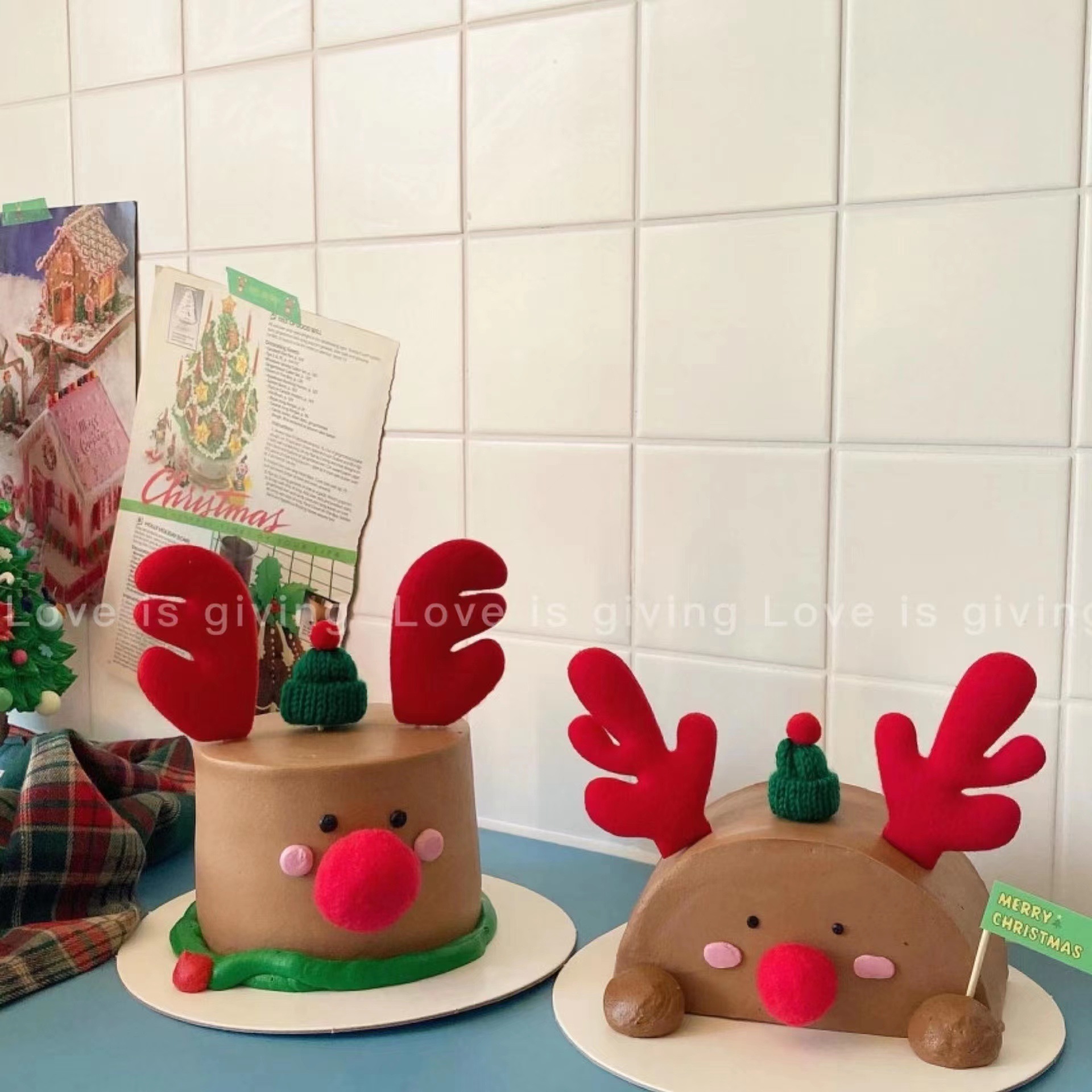 韩国圣诞节烘培蛋糕装饰圣诞小熊圣诞快乐毛线麋鹿角鼻子小帽子详情7