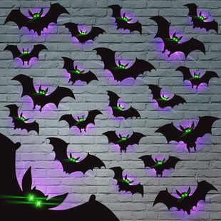 Cross-Border Halloween Bat Decoration Outdoor Lawn Courtyard Hanging Bat with Light Luminous Eyes Yard Sign