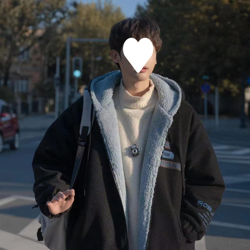 양모 후드 코튼 코트 재킷 남자 겨울 기모 두꺼운 홍콩 스타일 레트로 트렌디 한 느슨한 청소년 코튼 코트