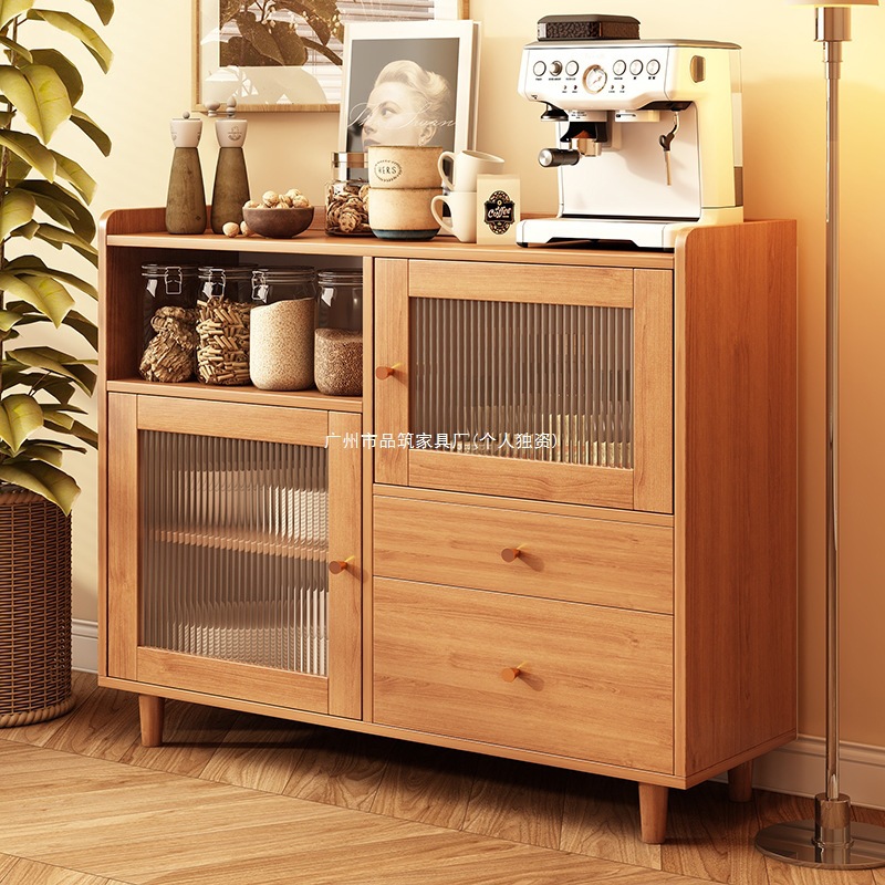 Japanese-Style Sideboard Against the Wall Integrated Solid Wood Color Living Room Tea Cabinet Home Kitchen Storage Cabinet Storage Cabinet