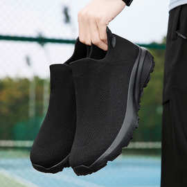 新款跨境爆款大码男鞋飞织运动鞋套脚鞋休闲鞋袜子鞋宽头鞋休闲鞋