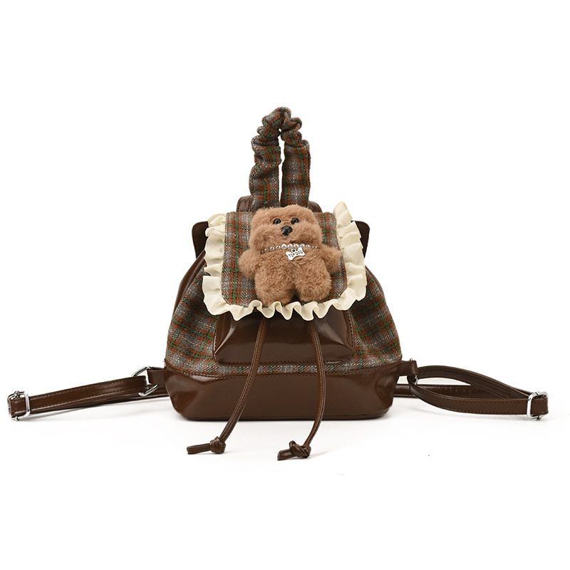 2025 nueva simple mochila infantil a cuadros coreana encaje a cuadros lindo oso mochila bebé