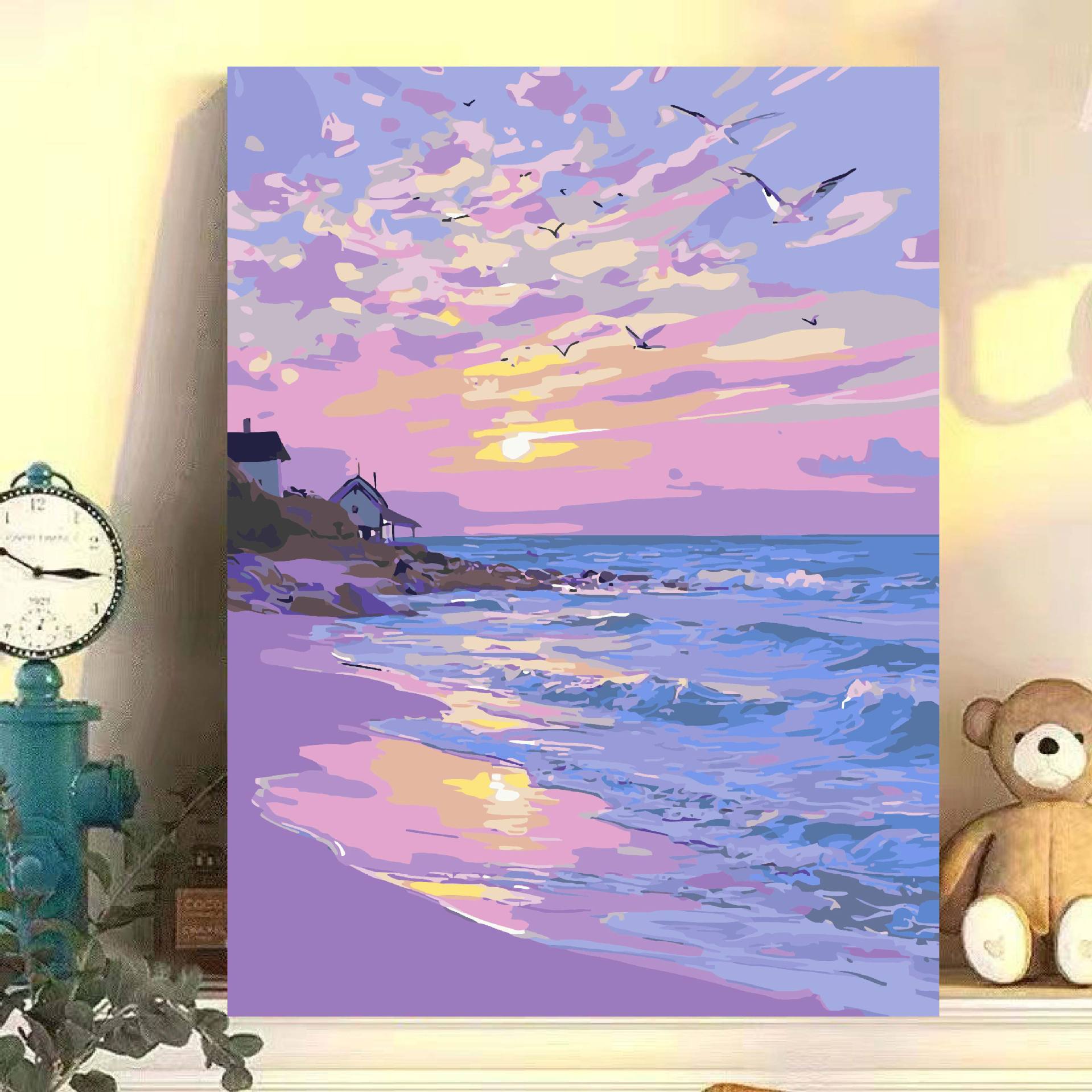 Paisaje floral diy relleno manual acrílico pintura al óleo digital de alto valor de color curado 0 pintura al óleo de relleno base en el viento