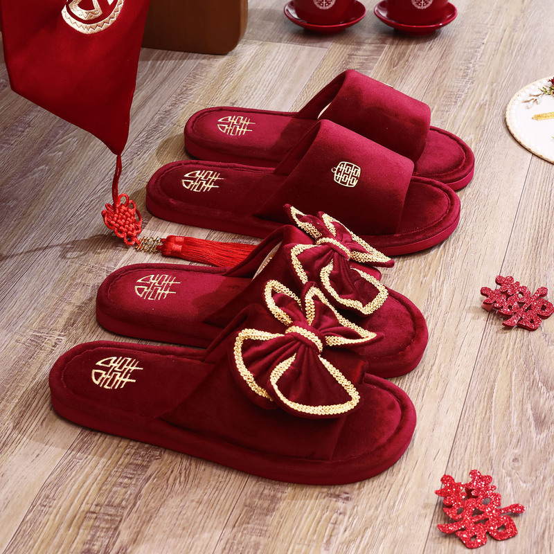 Wedding Red Slippers with Happy Words for a Couple, Festive Wedding Slippers for Newlyweds, Wedding Supplies, Bride's Dowry Items Wedding Red Slippers with Happy Words for a Couple, Festive Wedding Slippers for Newlyweds, Wedding Supplies, Bride's Dowry Items