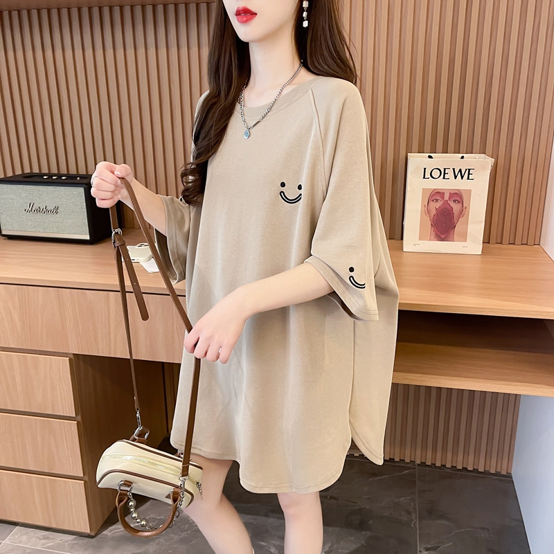 Cotton Mid-Length Maternity Belly-Covering Short-Sleeved T-Shirt Women's Summer Loose High-End Simple Casual Embroidered Top