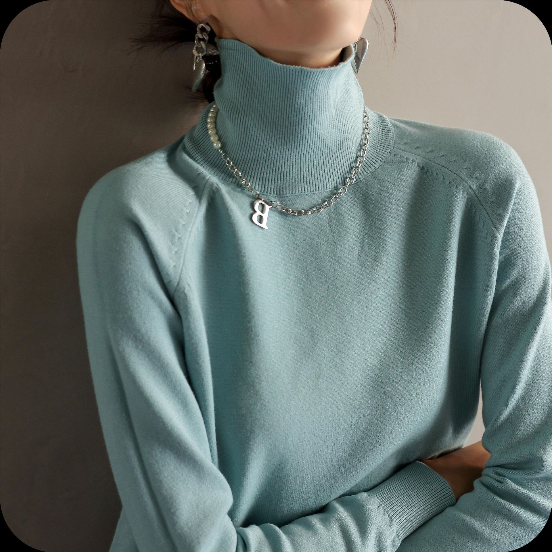 Suéter de punto con cuello medio alto, versátil, corte ajustado, para primavera, otoño e invierno, estilo nuevo 2026, manga larga, capa base elegante para mujer image 14