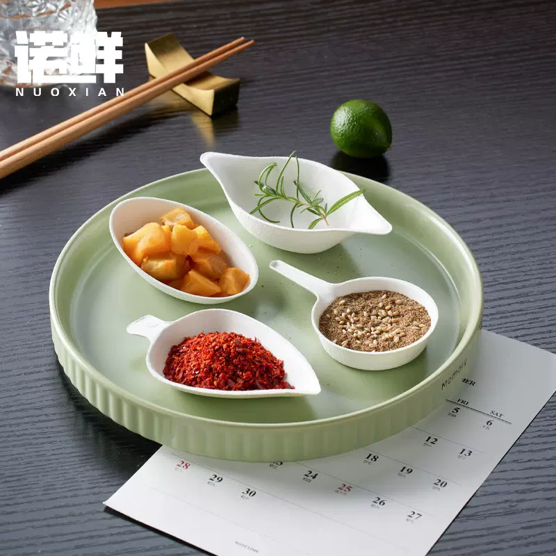 一次性甘蔗纸浆异形蘸料碟烧烤西餐酱料碟子加厚环保创意绘画碟垫