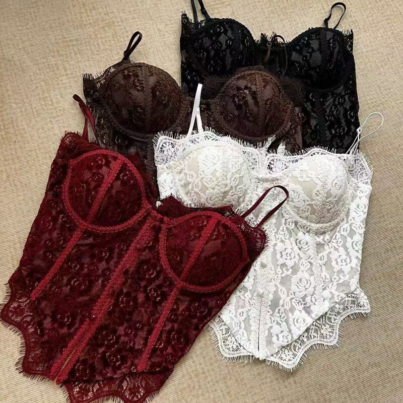 Back Zipper Lace Patchwork Sexy Tube Top for Women, Spring and Summer Inner Wear, Pure Desire Style with Chest Pads, Can Be Worn Outside
