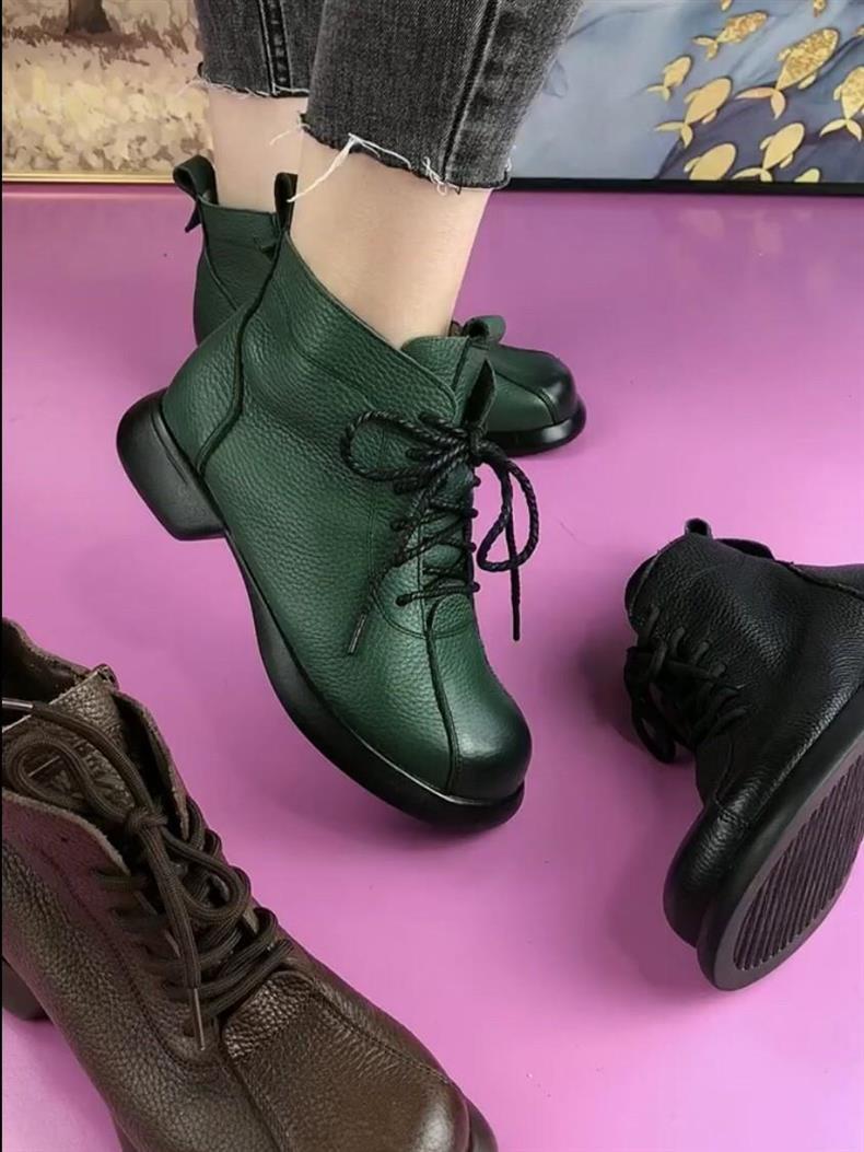 Women's Martin Ankle Boots In Soft Leather With Fleece Lining_voghion.com