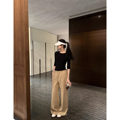 5werkwen 雅痞老钱|拉夫美学 极简复古卡其裤休闲裤宽松直筒裤女