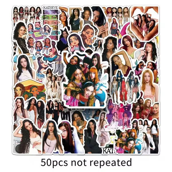 50 KATSEYE stickers, popular girl group merchandise, featuring singers, for DIY projects, waterproof, decorative, and for use on storage boxes and guitars
