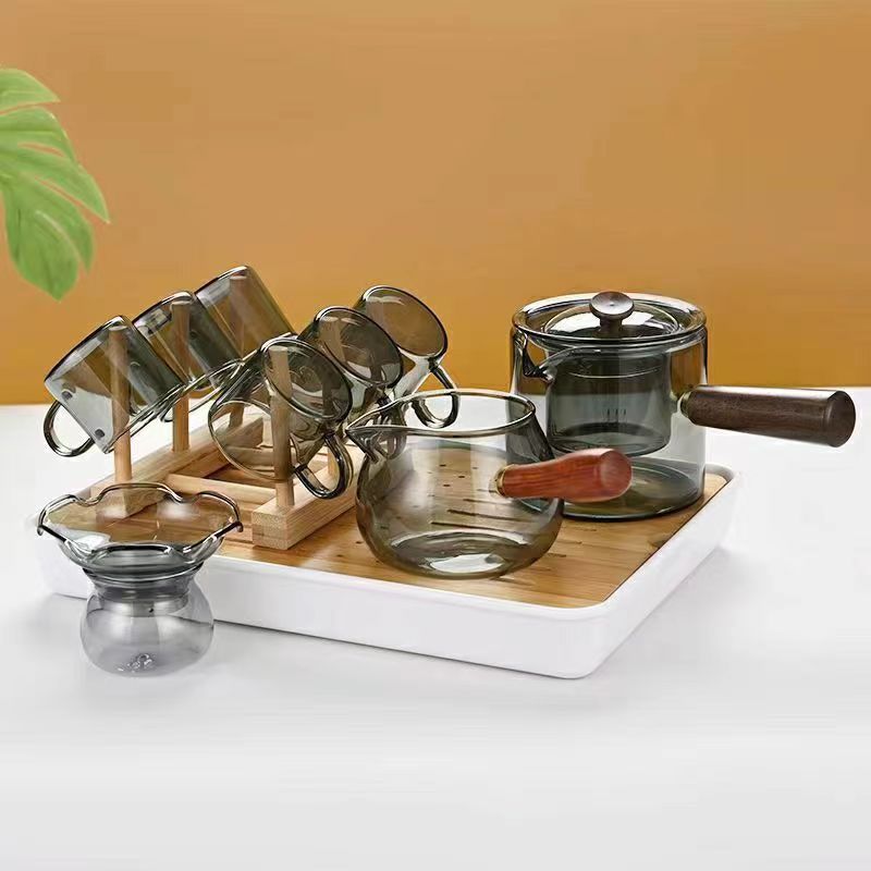 Borosilicato ahumado gris vidrio tetera mango lateral olla mango de madera maciza olla Kung Fu juego de té hogar gran capacidad tetera